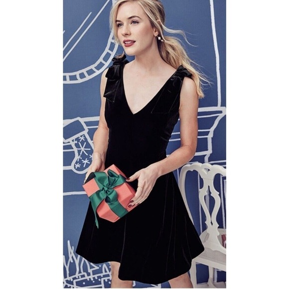 Draper James Velvet Bow Shoulder Dress Womens Size 20 Black NWT $175 - Picture 3 of 16